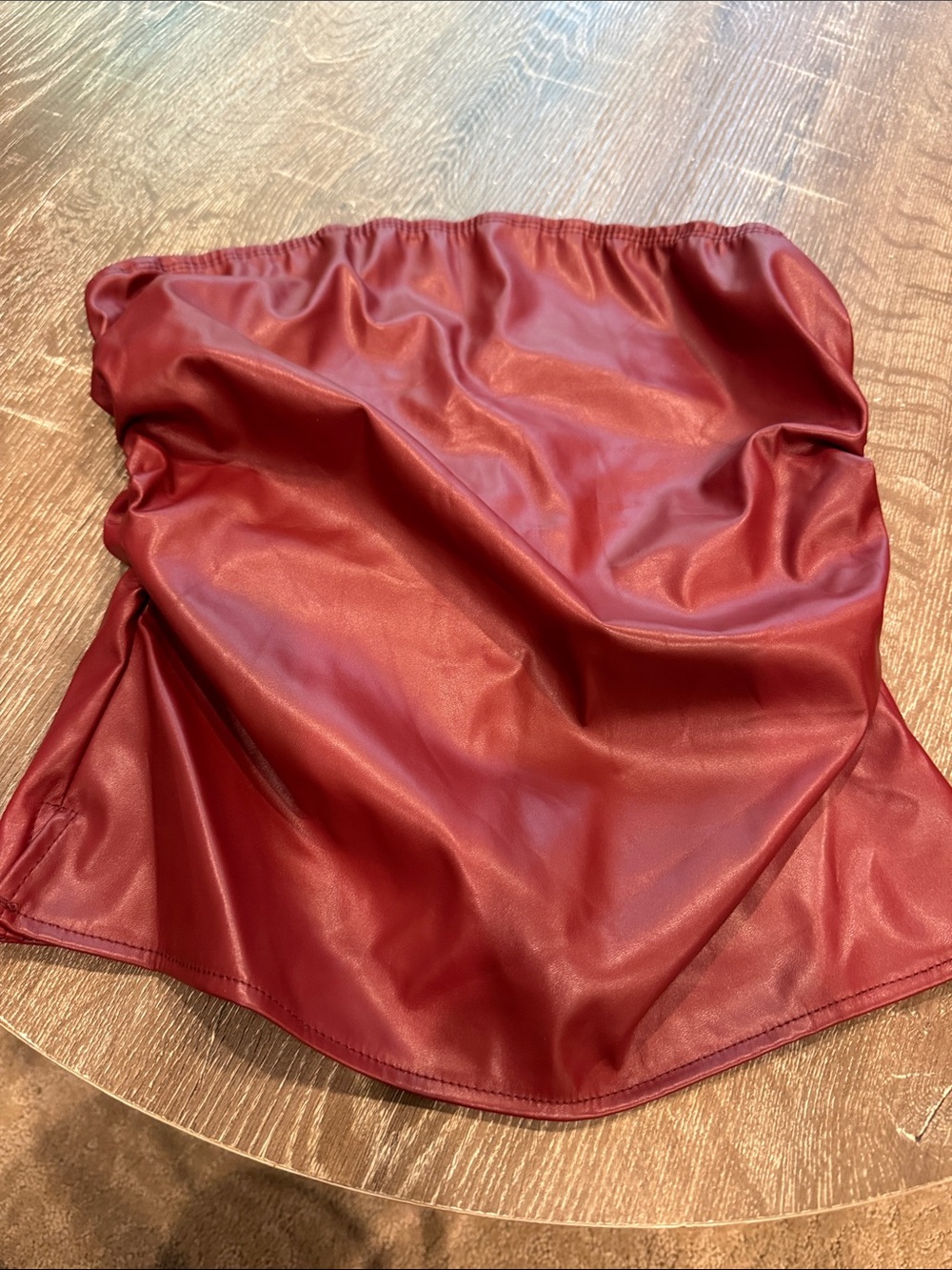 Faux Leather Strapless Corset Top - Burgundy